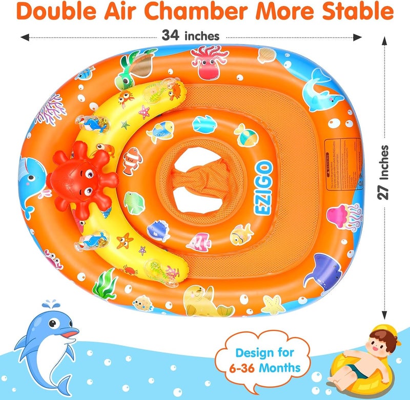 EZIGO Baby Pool Float with Canopy UPF 50+ Sun Protection, Double Air Chambers Infants Swimming Floats with Sound Toys Adjustable Safety Seat Toddler Float for Boys and Girls 6-36 Months - Image 4